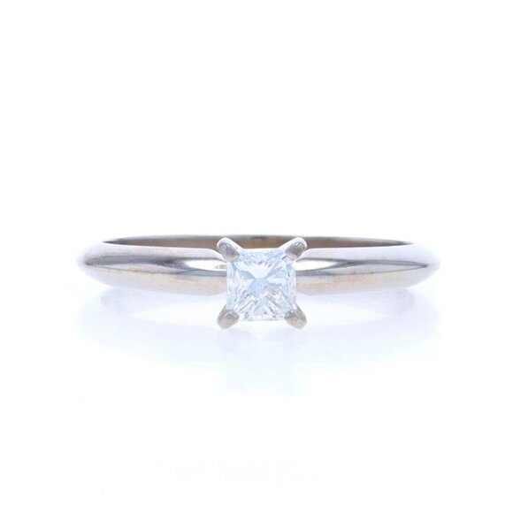 White Gold Diamond Solitaire Engagement Ring - 14k Princess .25ct Knife-Edge